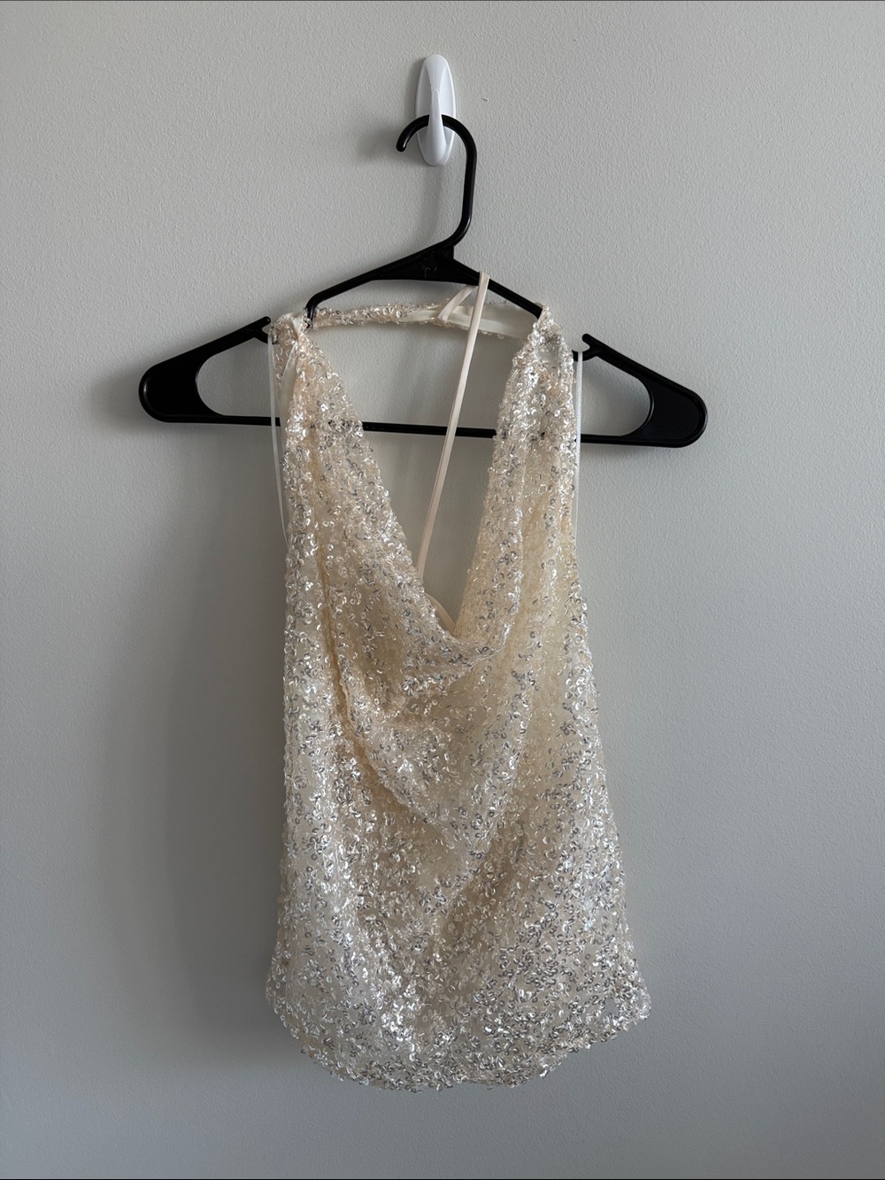 Zara Sequin Cowl Neck Party Dress in Champagne Size S